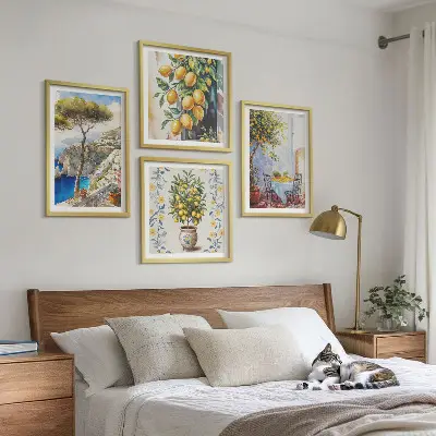 Set de cuadros modernos para salón diseño de limoneros junto al mar