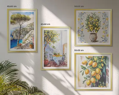 Set de cuadros modernos para salón diseño de limoneros junto al mar