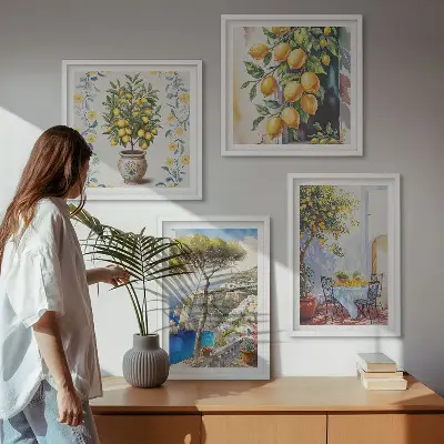 Set de cuadros modernos para salón diseño de limoneros junto al mar
