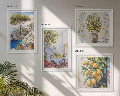 Set de cuadros modernos para salón diseño de limoneros junto al mar