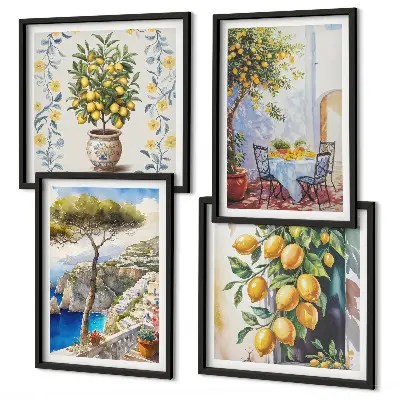 Set de cuadros modernos para salón diseño de limoneros junto al mar