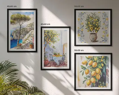 Set de cuadros modernos para salón diseño de limoneros junto al mar