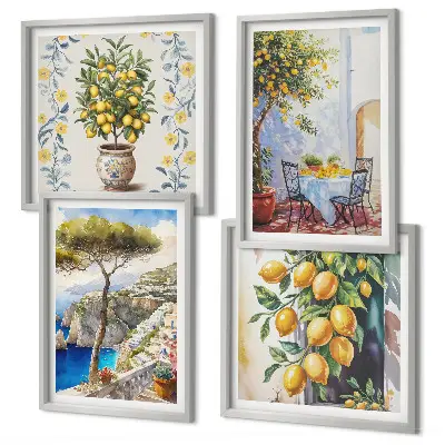Set de cuadros modernos para salón diseño de limoneros junto al mar