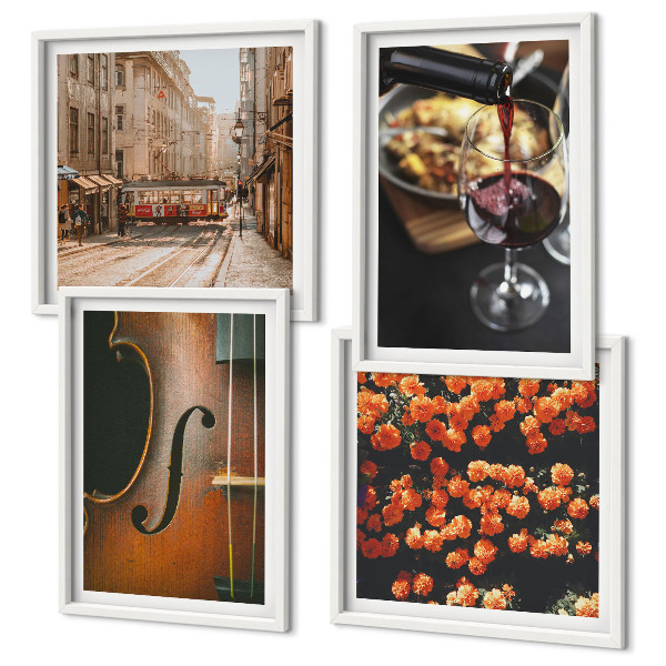 Galería de pared Flores antiguas, vino callejero, violín
