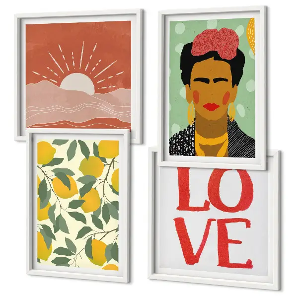 Set de cuadros modernos para salón con diseño de limones, amor y paisaje al estilo de Frida