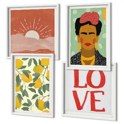 Set de cuadros modernos para salón con diseño de limones, amor y paisaje al estilo de Frida