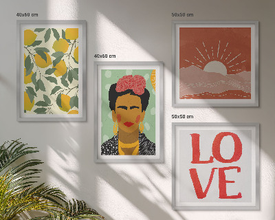 Set de cuadros modernos para salón Inscripción de limones, amor, paisaje Frida