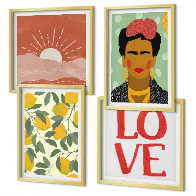 Set de cuadros modernos para salón con diseño de limones, amor y paisaje al estilo de Frida