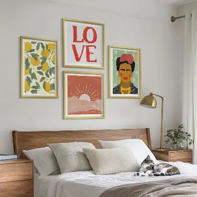 Set de cuadros modernos para salón con diseño de limones, amor y paisaje al estilo de Frida