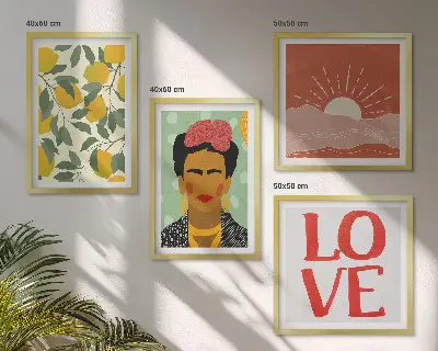 Set de cuadros modernos para salón con diseño de limones, amor y paisaje al estilo de Frida
