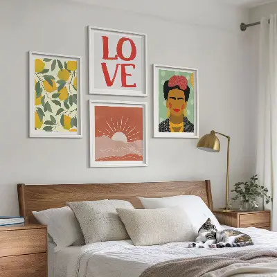 Set de cuadros modernos para salón con diseño de limones, amor y paisaje al estilo de Frida