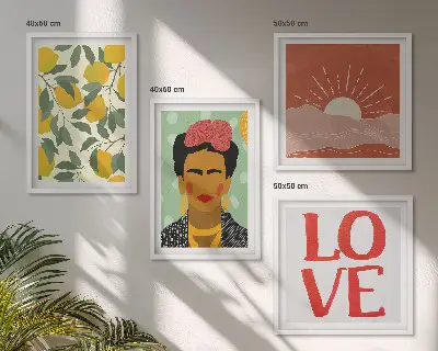 Set de cuadros modernos para salón con diseño de limones, amor y paisaje al estilo de Frida
