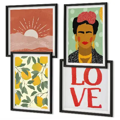 Set de cuadros modernos para salón con diseño de limones, amor y paisaje al estilo de Frida