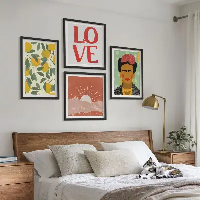 Set de cuadros modernos para salón con diseño de limones, amor y paisaje al estilo de Frida