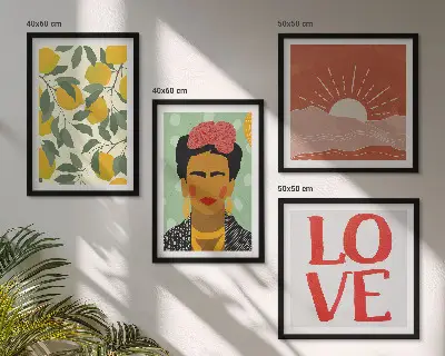 Set de cuadros modernos para salón con diseño de limones, amor y paisaje al estilo de Frida
