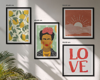 Set de cuadros modernos para salón Inscripción de limones, amor, paisaje Frida