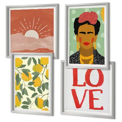 Set de cuadros modernos para salón con diseño de limones, amor y paisaje al estilo de Frida