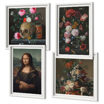 Set de 4 cuadros para salón Flores vintage calavera Mona Lisa