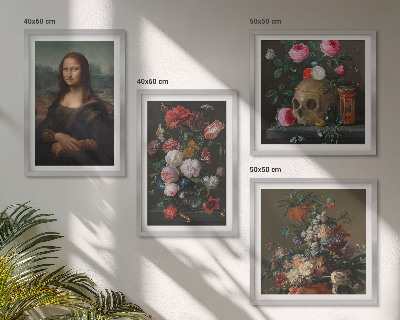 Set de 4 cuadros para salón Flores vintage calavera Mona Lisa