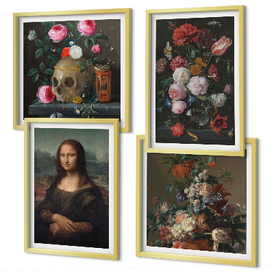Set de 4 cuadros para salón Flores vintage calavera Mona Lisa