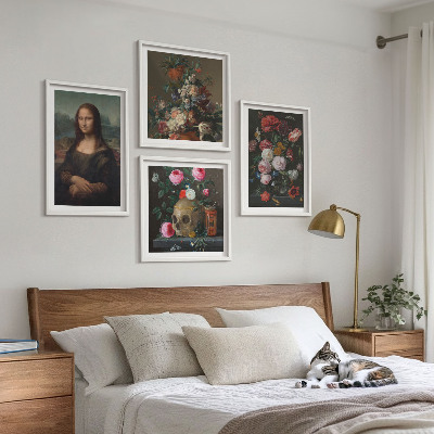 Set de 4 cuadros para salón Flores vintage calavera Mona Lisa
