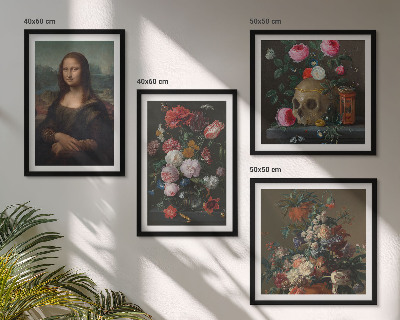 Set de 4 cuadros para salón Flores vintage calavera Mona Lisa