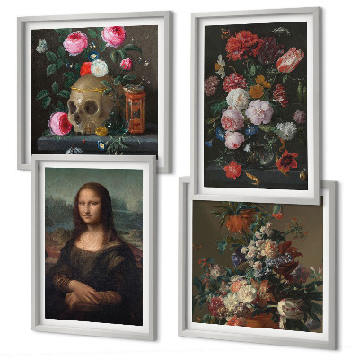 Set de 4 cuadros para salón Flores vintage calavera Mona Lisa