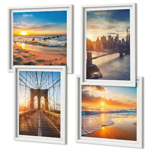 Galería de pared con diseño de puentes en atardeceres de ciudad