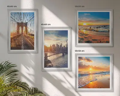 Galería de pared con diseño de puentes en atardeceres de ciudad