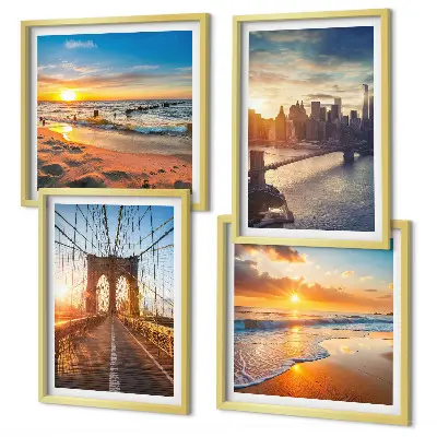 Galería de pared con diseño de puentes en atardeceres de ciudad