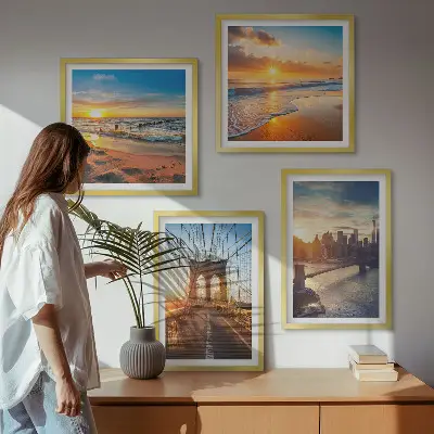 Galería de pared con diseño de puentes en atardeceres de ciudad