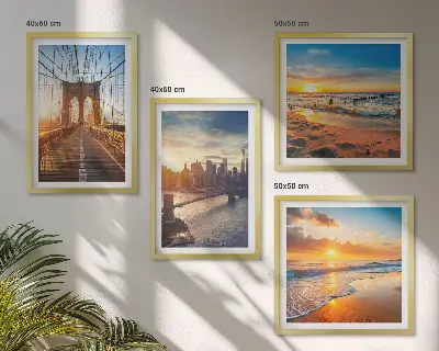 Galería de pared con diseño de puentes en atardeceres de ciudad