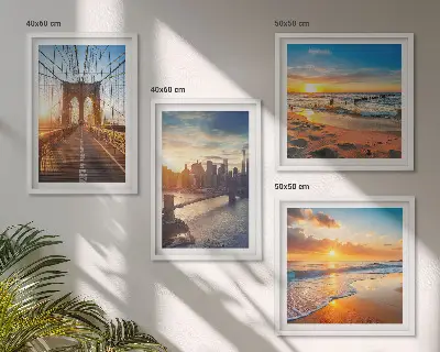 Galería de pared con diseño de puentes en atardeceres de ciudad