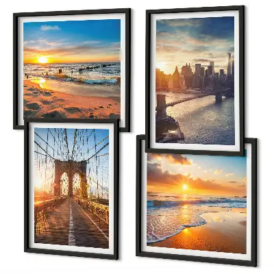 Galería de pared con diseño de puentes en atardeceres de ciudad