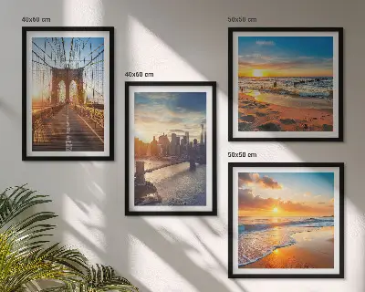 Galería de pared con diseño de puentes en atardeceres de ciudad