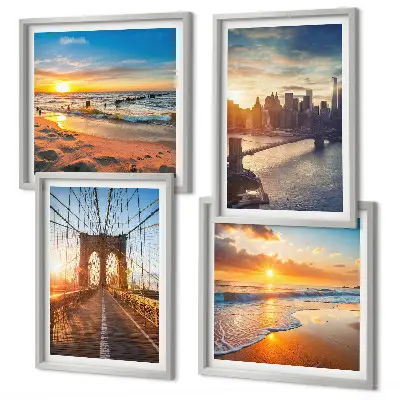 Galería de pared con diseño de puentes en atardeceres de ciudad