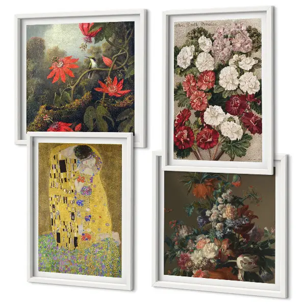 Set de 4 cuadros para salón inspirado en Flores del árbol de Klimt