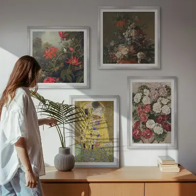 Set de 4 cuadros para salón inspirado en Flores del árbol de Klimt