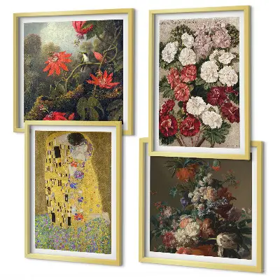 Set de 4 cuadros para salón inspirado en Flores del árbol de Klimt