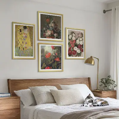Set de 4 cuadros para salón inspirado en Flores del árbol de Klimt