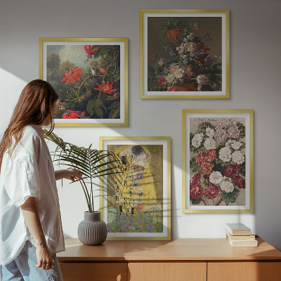 Set de 4 cuadros para salón Flores del árbol (pintura de Klimt)