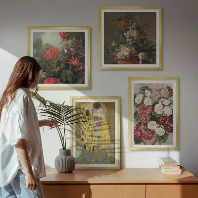 Set de 4 cuadros para salón inspirado en Flores del árbol de Klimt