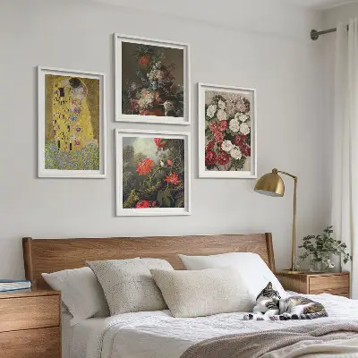 Set de 4 cuadros para salón inspirado en Flores del árbol de Klimt