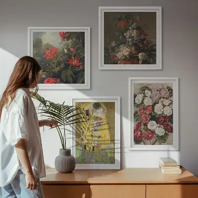 Set de 4 cuadros para salón inspirado en Flores del árbol de Klimt