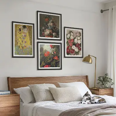 Set de 4 cuadros para salón inspirado en Flores del árbol de Klimt