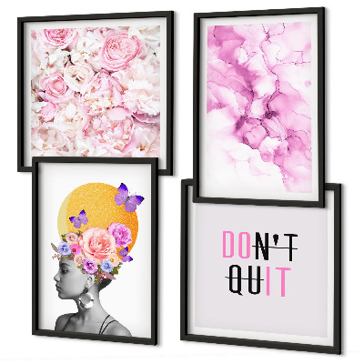 Set de cuadros modernos para salón Retrato abstracto de una mujer con flores