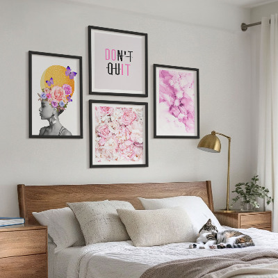 Set de cuadros modernos para salón Retrato abstracto de una mujer con flores