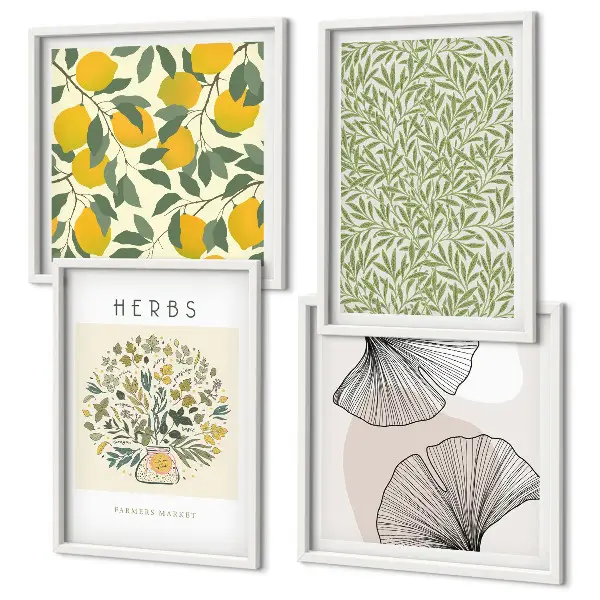 Galería de pared diseño con hierbas y hojas de limón