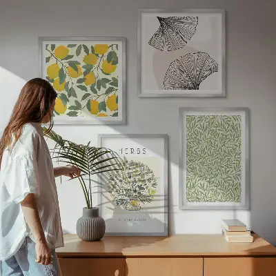 Galería de pared diseño con hierbas y hojas de limón