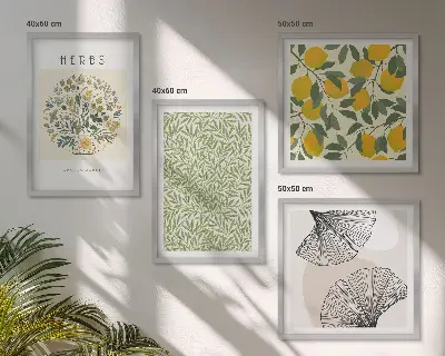 Galería de pared diseño con hierbas y hojas de limón